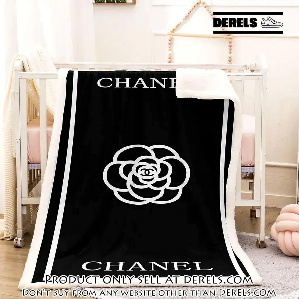 Chanel white flower black luxury brand premium blanket fleece home decor dr1319579
